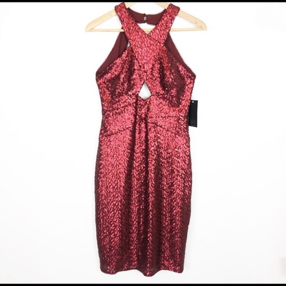 Aidan Mattox Wine Sequin Cocktail Dress NWT size 4 - Picture 2 of 7